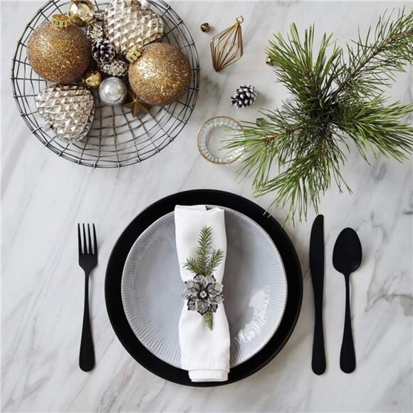 Picowe Set of 12 Alloy Napkin Rings with Hollow Out Flower Napkin Ring Holders - Picture 5 of 8